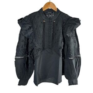 AllSaints Prim Broderie Top in Black Size US 6